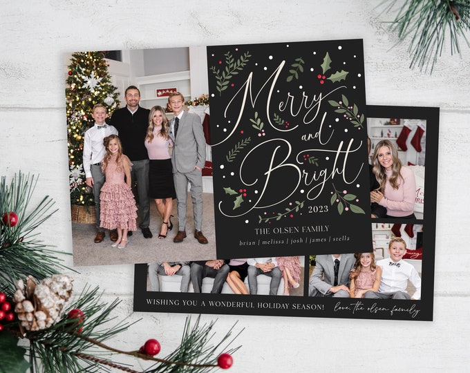 Christmas Card Template | Holiday Cards Template 5x7 | Christmas Card Template | Editable Holiday Card | Photo Merry and Bright | Photoshop