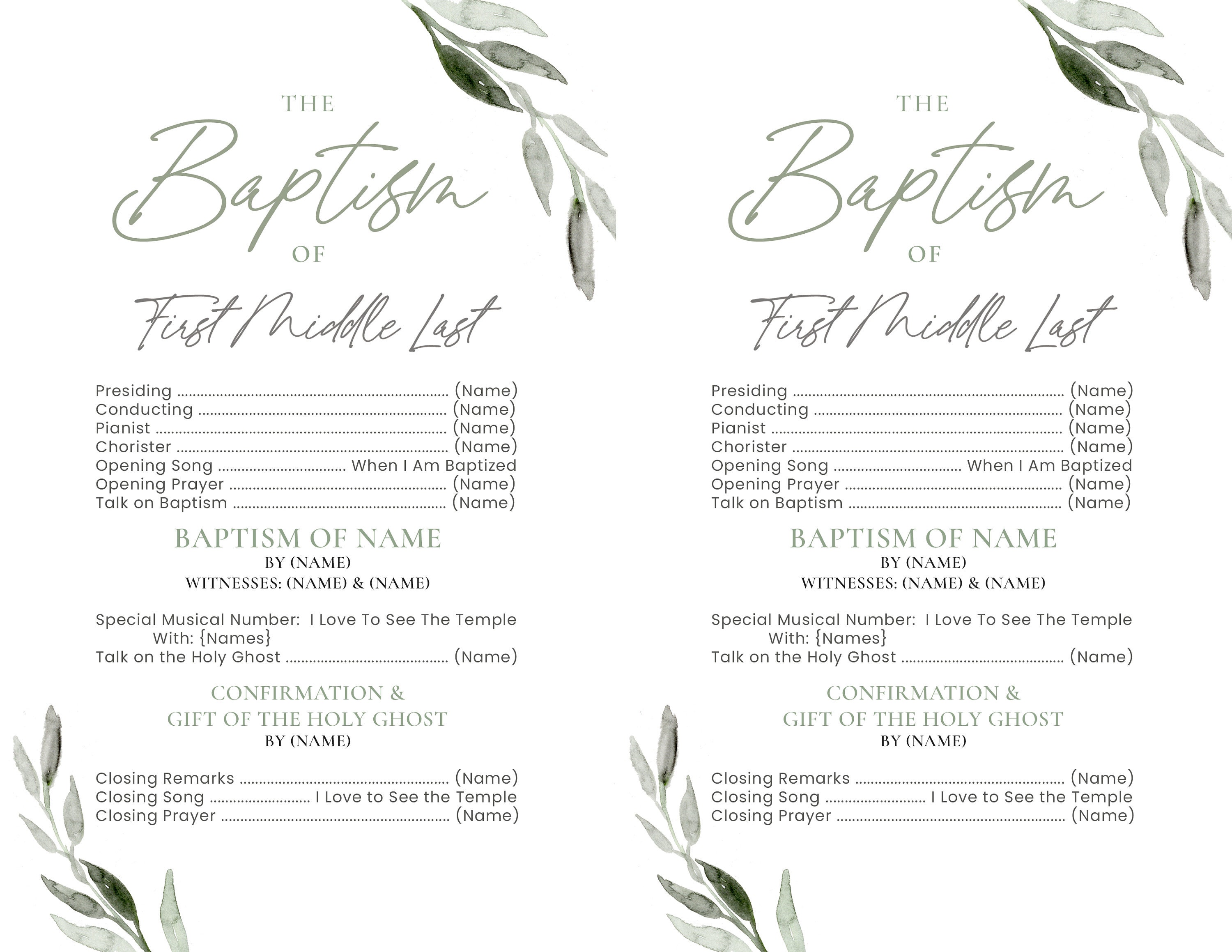 EDITABLE LDS Baptism Program Template Printable Baptism Canada