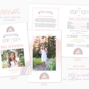 Rainbow LDS Girl Baptism Program Template - Customizable and Easy to Edit on Corjl - Instant Download