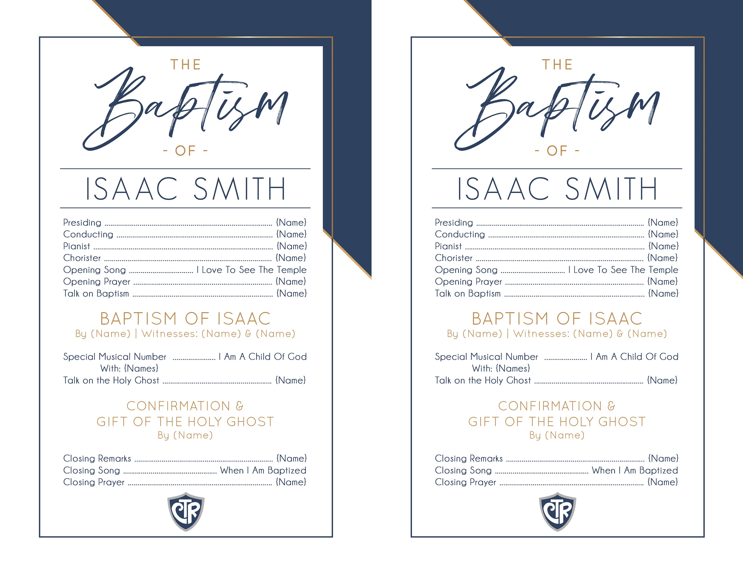 Baptism Program LDS 1 2 Sheet Baptism Program Boy LDS Baptism Program Program Template