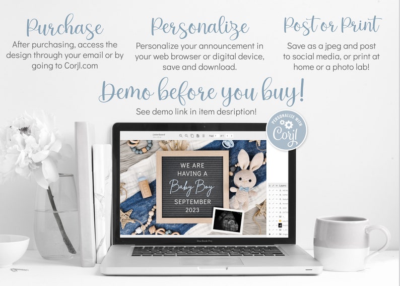 Boy Gender Reveal: Social Media Pregnancy Announcement (Digital Download) image 3