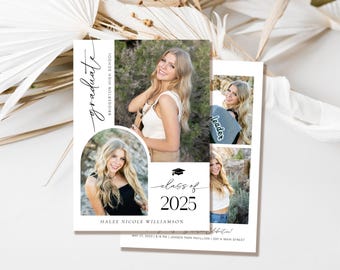 2025 Senior Announcement Card, Minimalist Graduation Announcement, Graduation Party Invitation, Multiple Photo Graduation Invite, Editable