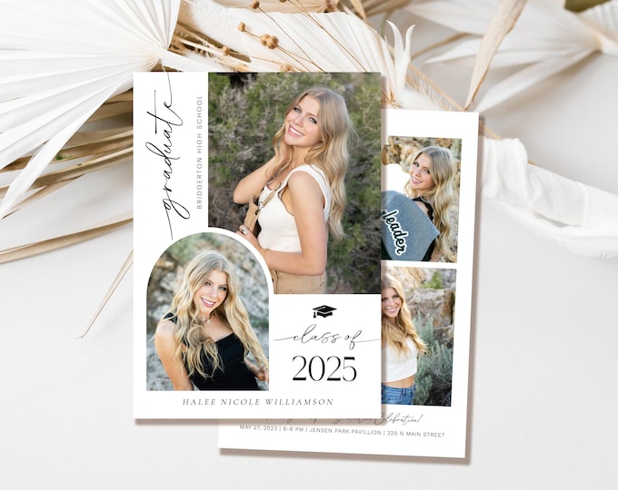 2025 Senior Announcement Card, Minimalist Graduation Announcement, Graduation Party Invitation, Multiple Photo Graduation Invite, Editable