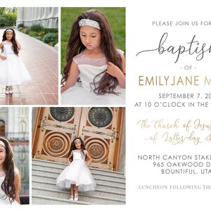 May include: Invitation to a baptism for Emily Jane Miller, to be held on September 7, 2019 at 10:00 AM at The Church of Jesus Christ of Latter-day Saints, North Canyon Stake Center, 965 Oakwood Drive, Bountiful, Utah. A luncheon will follow the baptism.