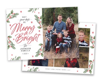 Editable Photo Christmas Card Template: Merry and Bright (Photoshop)