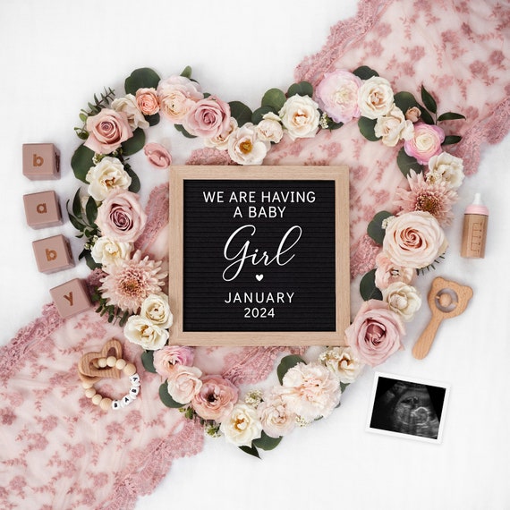 Girl Pregnancy Announcement: Floral Heart, Social Media Template