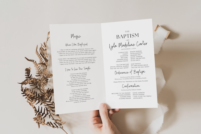 Modern LDS Baptism Program Template: Editable Canva Foldable Printable ...