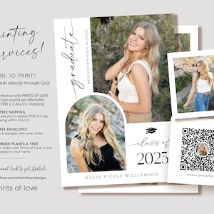 May include: A graduation announcement with a white background and black text. The announcement features a photo of a young woman in a white tank top and jeans. The text reads "graduate" and "class of 2023" with the graduate's name, "HALEE NICOLE WILLIAMSON".
