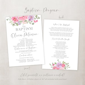 LDS Baptism Program Girl Baptism Program LDS Baptism LDS Girls Baptism Program Customizable Baptism Program