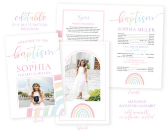 LDS Baptism Program - Rainbow Baptism Program LDS Girl - Editable Girl Program - Instant Download - Baptism Program Template - Corjl