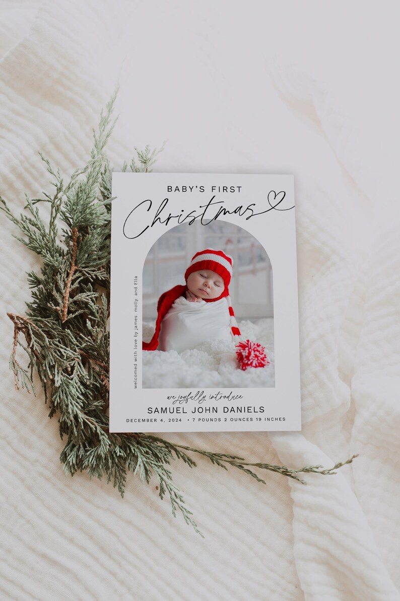 Elegant Christmas Birth Announcement Template (Digital Download) image 2