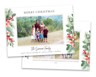 Holly Berry Christmas Photo Card Template (Photoshop)