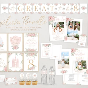 LDS Girl Baptism Kit | LDS Baptism Invitation | Baptism Program Signs, Labels, and More | Personalize with Printable Baptism Decor | Corjl