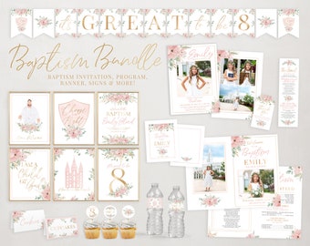 LDS Girl Baptism Bundle: Invitation, Program, Signs (Printable Decor)