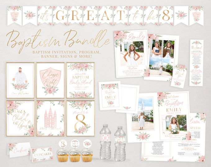 LDS Girl Baptism Kit | LDS Baptism Invitation | Baptism Program Signs, Labels, and More | Personalize with Printable Baptism Decor | Corjl