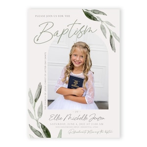 Customizable LDS Baptism Invitation for Girls Olive Leaf Design Corjl Template for Baptism Announcements image 5