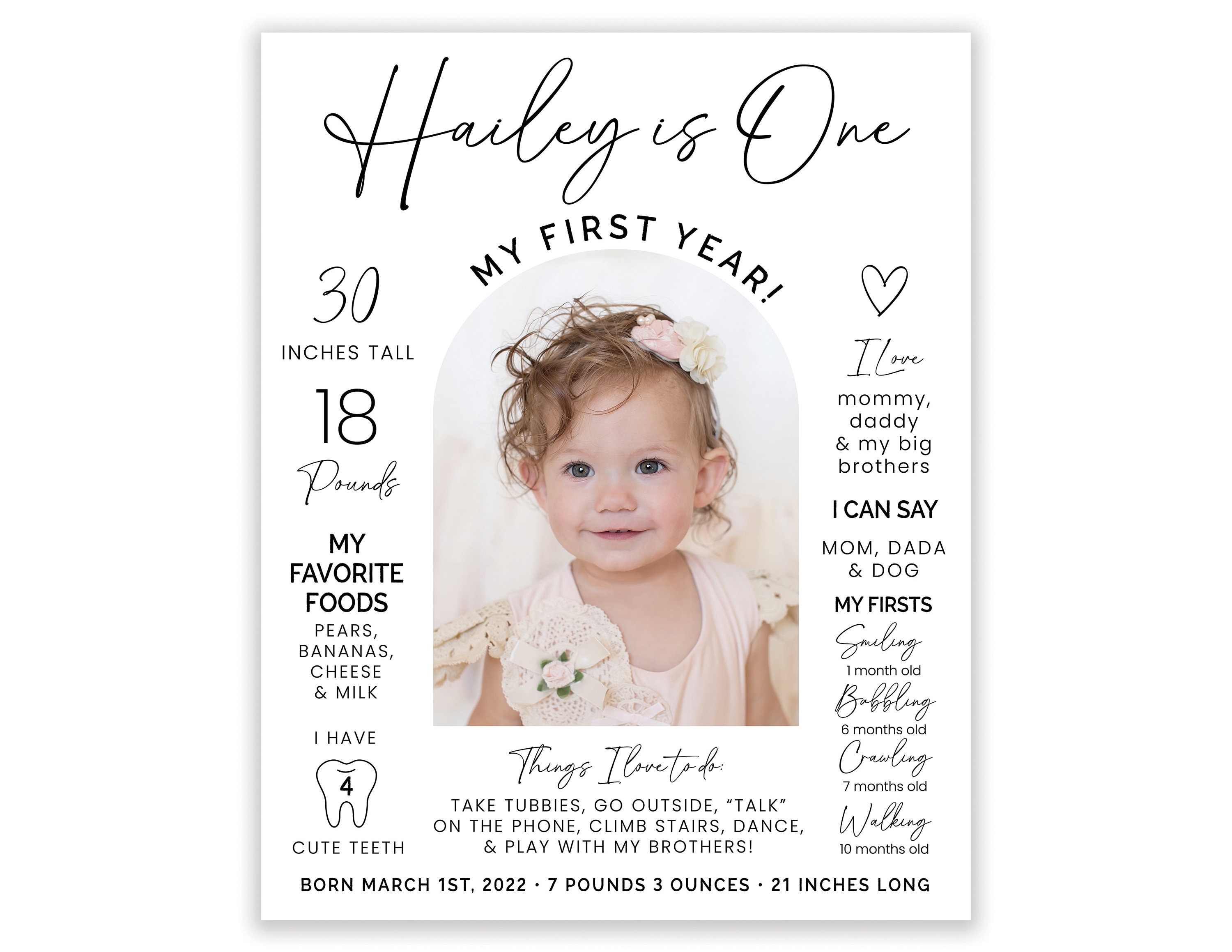 Modern Editable 1st Birthday Milestone Sign, Printable One Year Photo  Board