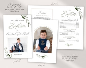 LDS Baptism Program - Customizable Template - Corjl Editing - Instant Download - Baptism Programs