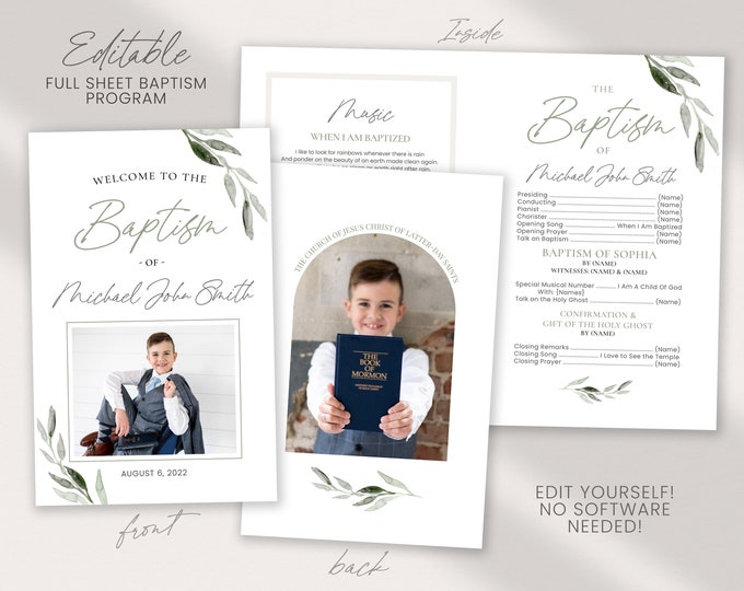 LDS Baptism Program - Customizable Template - Corjl Editing - Instant Download - Baptism Programs