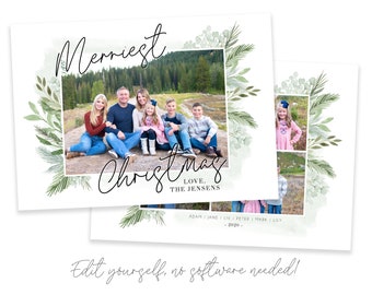 Floral Christmas Photo Card Template: Editable 5x7 (Corjl)