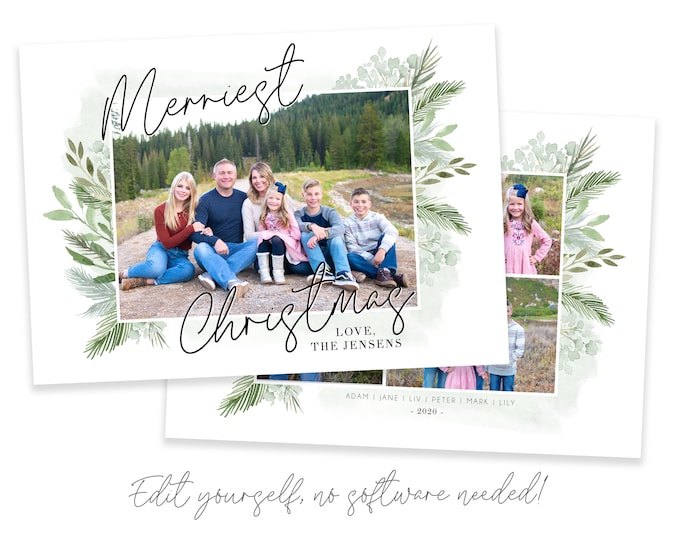 Christmas Card Template | Floral Christmas Cards | Photo Christmas Card | Editable Christmas Card | Christmas Card Template 5x7 | Corjl