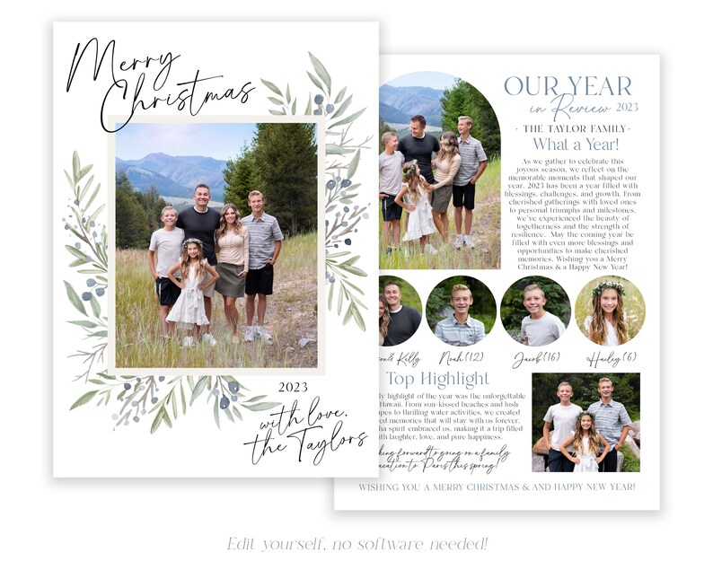 Floral Christmas Card Template: Editable Holiday Photo Card (Digital) image 2