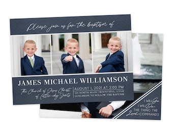 LDS Boy Baptism Invitation Template: Blue Chevron (Photoshop Digital)
