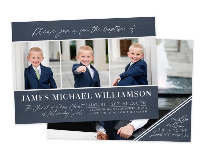 LDS Baptism Invitation | Boy Baptism Template | LDS Baptism Invitation Boy | Blue Baptism Announcement | Chevron | Photoshop Digital Baptism