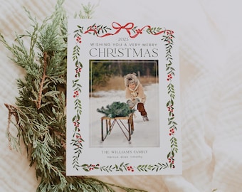 Christmas Photo Card Template: Editable Bow Design (Digital Download)