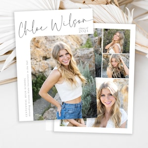 May include: Graduation announcement card with a collage of photos of a young woman. The card features the text "Chloe Wilson, Class of 2021, Centennial High School, Attending Arizona State University in the fall."