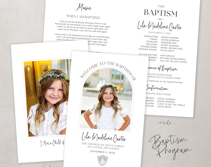 LDS Baptism Program Template | Modern Foldable Canva Design (Digital Download)