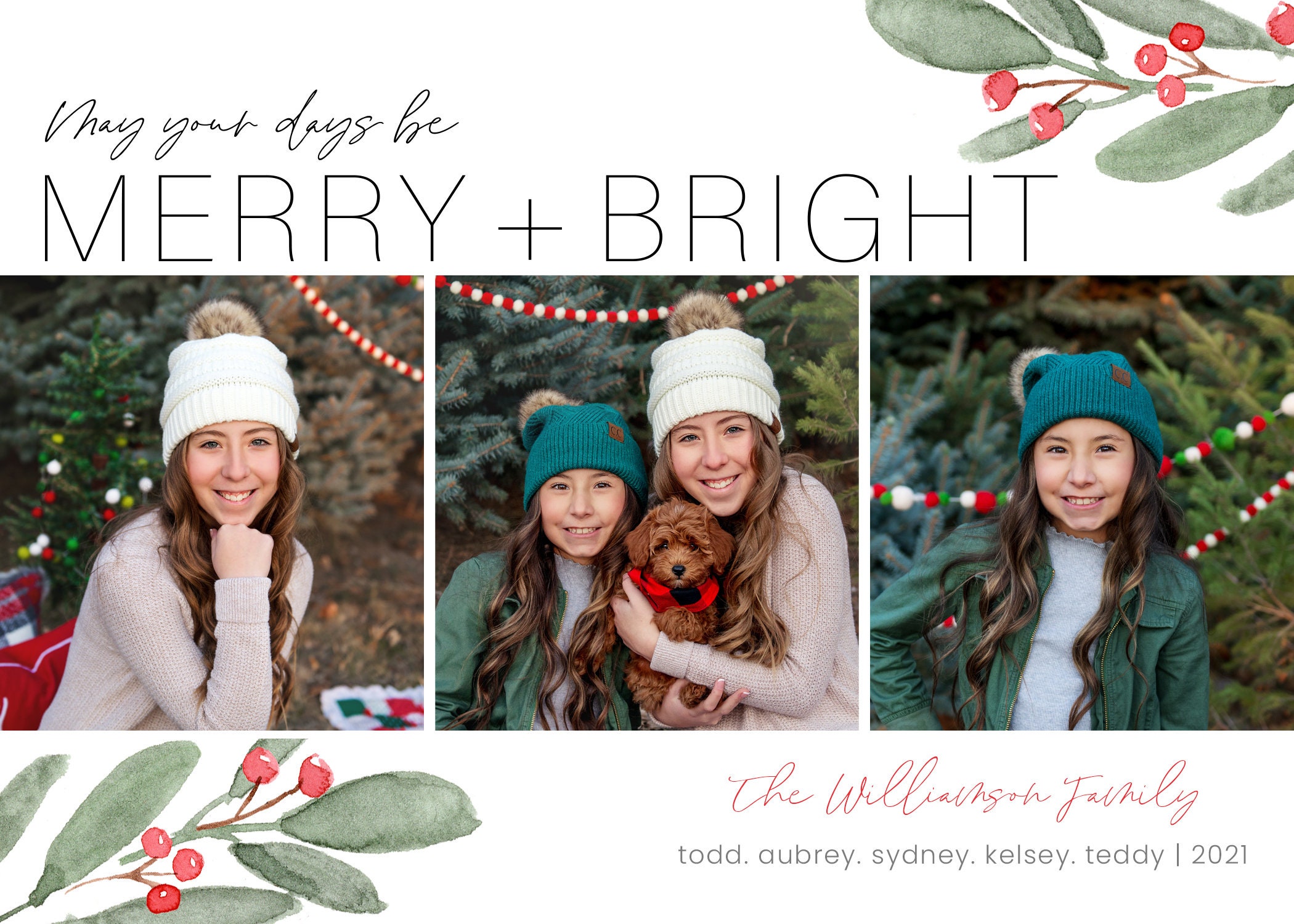 Merry and Bright Christmas Card Template, Printable Christmas Photo Ca –  Birdesign