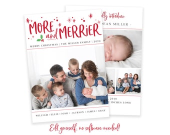 Christmas Birth Announcement | The More The Merrier Christmas Card | Birth Announcement Template | Holiday Birth Announcement | Corjl