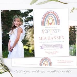 Rainbow LDS Baptism Invitation | Baptism Invitation Girl | Rainbow Baptism Invite | LDS Announcement | Baptism Invitations Girl | Corjl