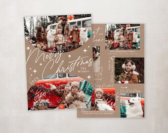 Christmas Card Template - Printable Holiday Card - Custom Boho Photo Card - Terracotta Holiday Template - Digital Download
