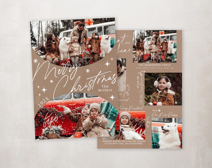 Christmas Card Template - Printable Holiday Card - Custom Boho Photo Card - Terracotta Holiday Template - Digital Download