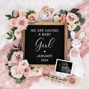 Baby Girl Digital Pregnancy Announcement, Baby Announcement, Gender Reveal, Digital Download, Customizable, Baby Girl, Corjl image 2