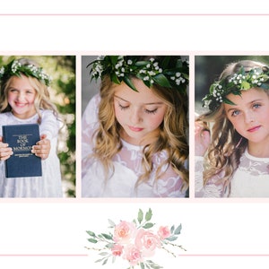 May include: A young girl wearing a white dress and a flower crown holds a book titled "The Book of Mormon".