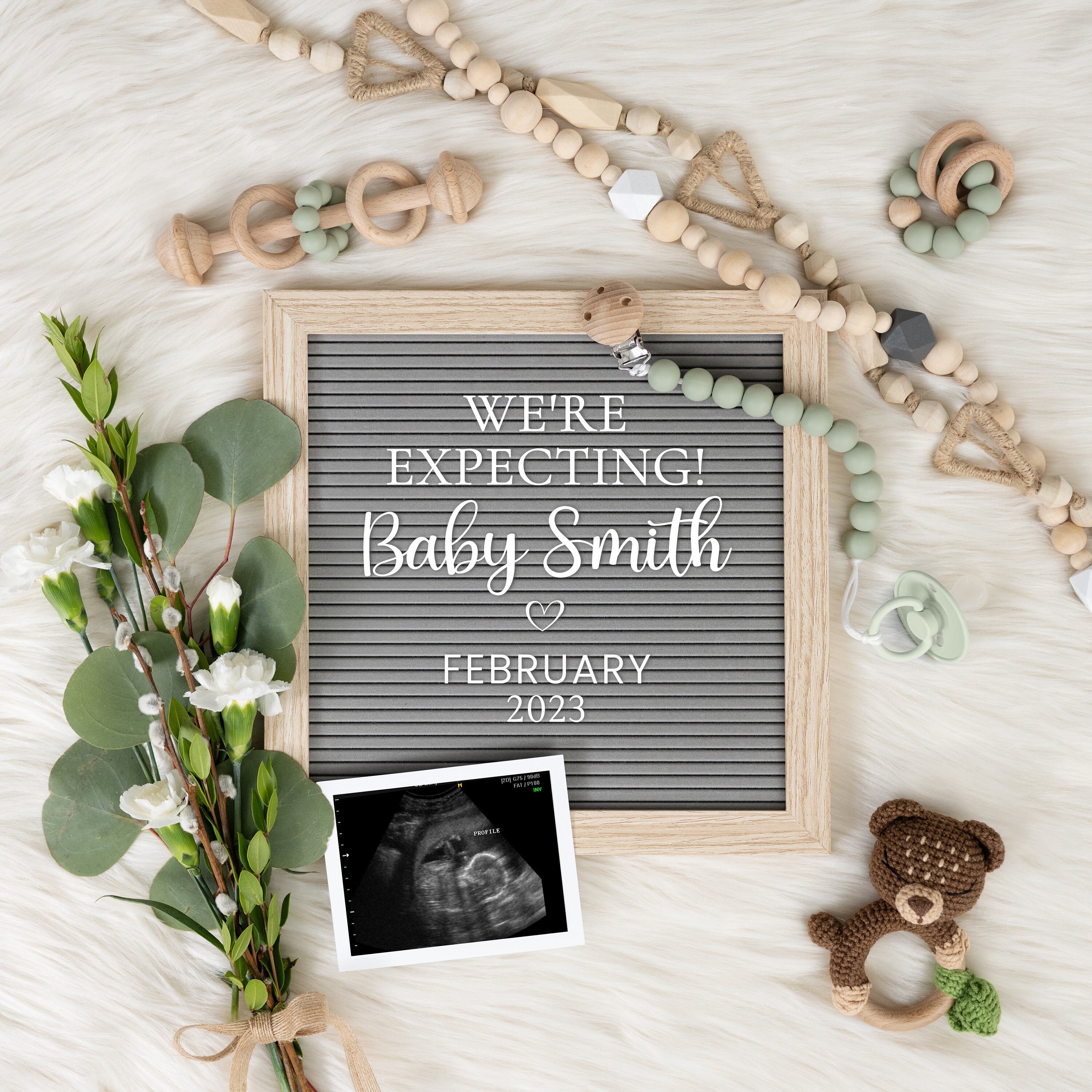 Digital Pregnancy Announcement Gender Neutral Editable Letter Board for Social Media