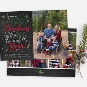 Christmas Card Template - Holiday Card - Holly Jolly Christmas Card - Merry Christmas - Photo Card Template - Editable Christmas Card
