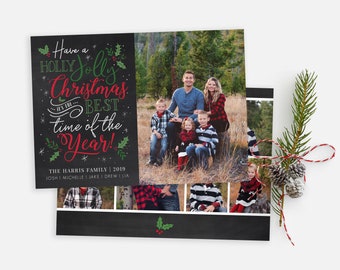 Holly Jolly Christmas Photo Card Template (PSD)