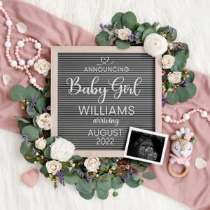 Baby Girl Announcement for Social Media | Digital Pregnancy Announcement | It's a girl | Gender Reveal | Customizable Letter Board | Corjl