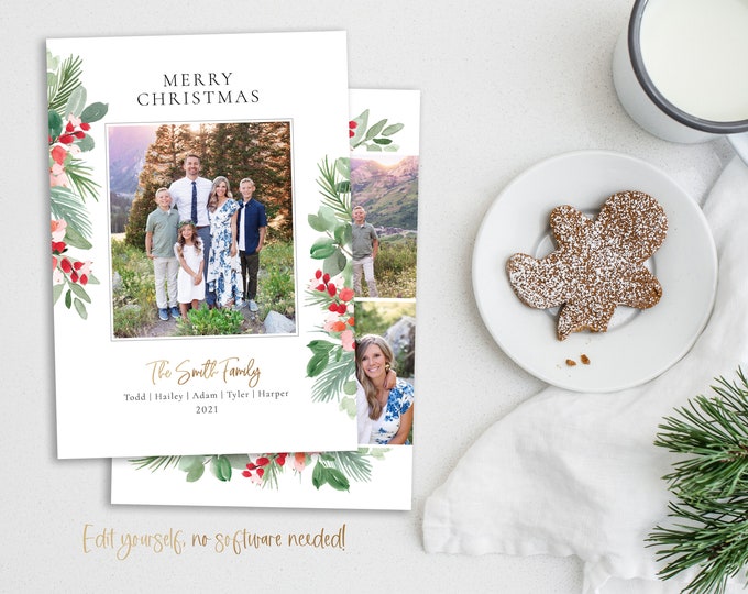 Christmas Card Template | Christmas Cards Template 5x7 | Photo Christmas Card | Editable Christmas Card | Holiday Card Templates | Corjl