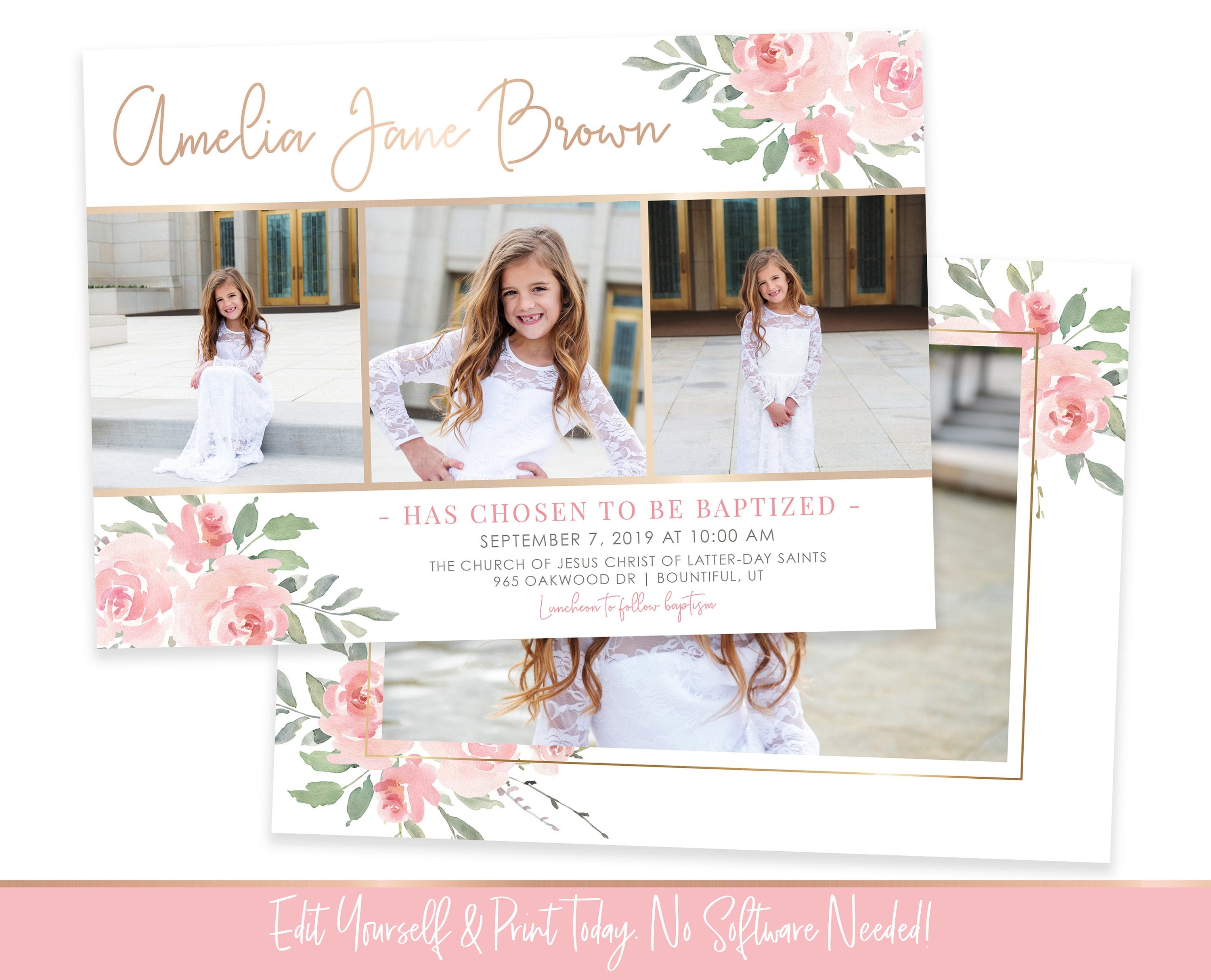 LDS Baptism Invitation Girl | Floral Baptism Invitation | Baptism Invitation Digital | Baptism