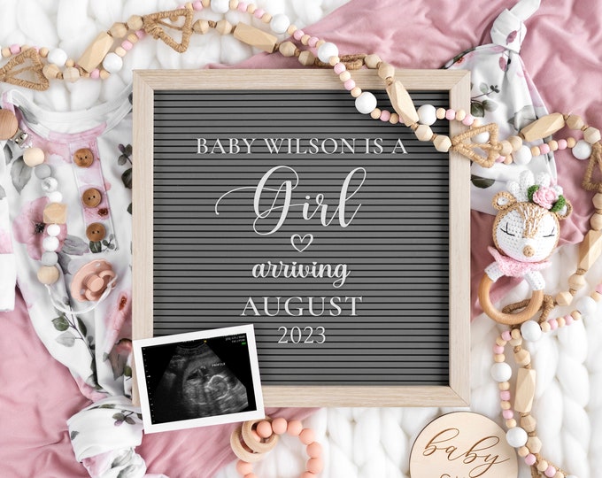 Baby Announcement for Social Media | Digital Pregnancy Announcement Girl | It's a girl | Edit Yourself Gender Reveal | Letterboard | Corjl