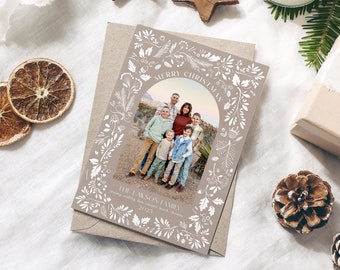 Floral Christmas Card Template: Editable Holiday Photo Card (Photoshop)