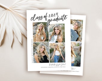 Graduation Announcement 2024, Senior Announcement Card, Minimalist Graduation, Graduation Party Invitation, Multiple Photo Invite, Editable