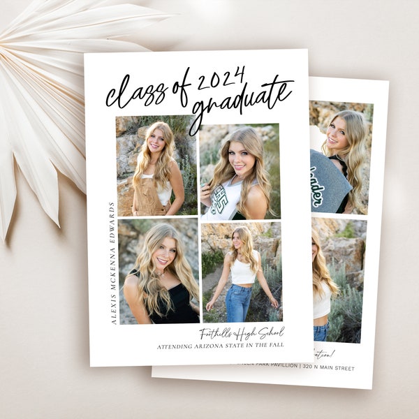 Graduation Announcement 2024, Senior Announcement Card, Minimalist Graduation, Graduation Party Invitation, Multiple Photo Invite, Editable