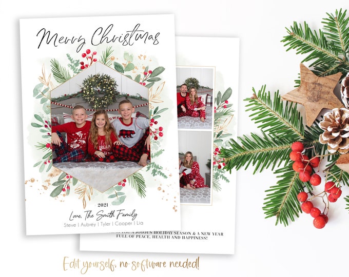 Christmas Card Template | Christmas Cards Template 5x7 | Photo Christmas Card | Editable Christmas Card | Holiday Card Templates | Corjl