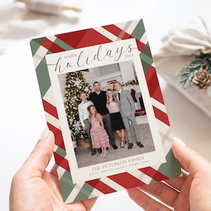 Plantilla de tarjeta de felices fiestas / Plantilla de tarjetas de Navidad / Plantilla de tarjeta navideña a cuadros 2023 / Tarjeta de Navidad editable / Digital / Corjl